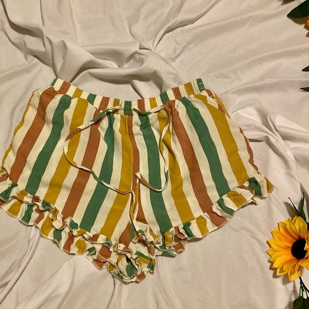 Striped Ruffle Hem Women's Shorts